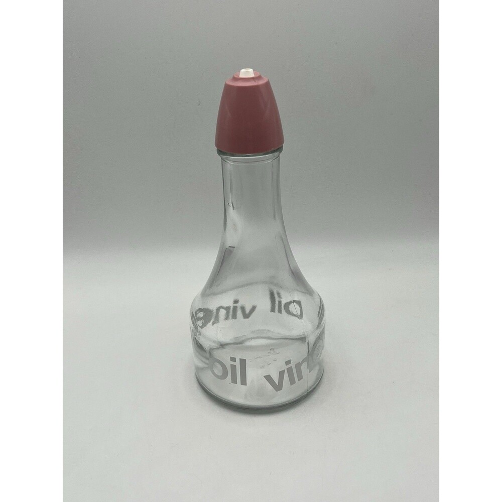 Vintage Gemco Oil & Vinegar Cruet with Pink Plastic Top USA Glass 14 Used - Picture 5 of 6